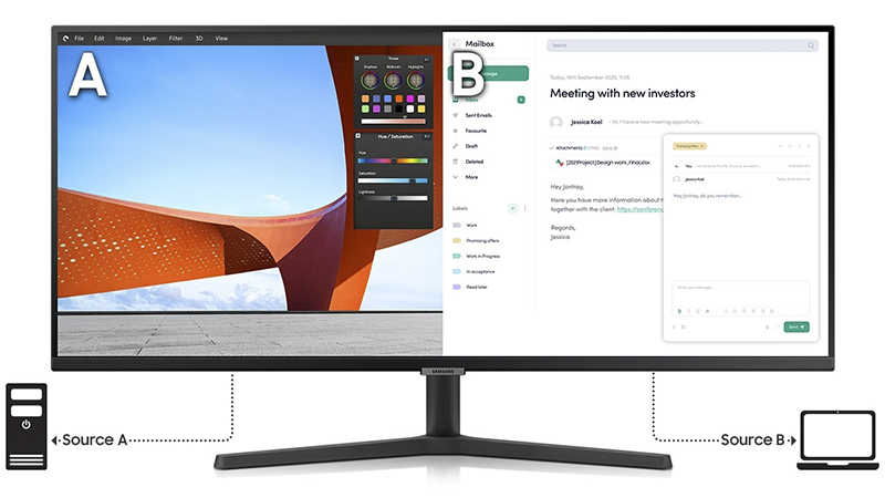 Màn hình Samsung LS34C500GAEXXV kết nối linh hoạt.