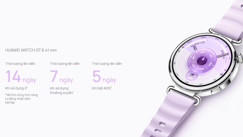 HUAWEI Watch GT 6 41mm có thời lượng pin ấn tượng lên đến 14 ngày, hỗ trợ sạc không dây tiện lợi