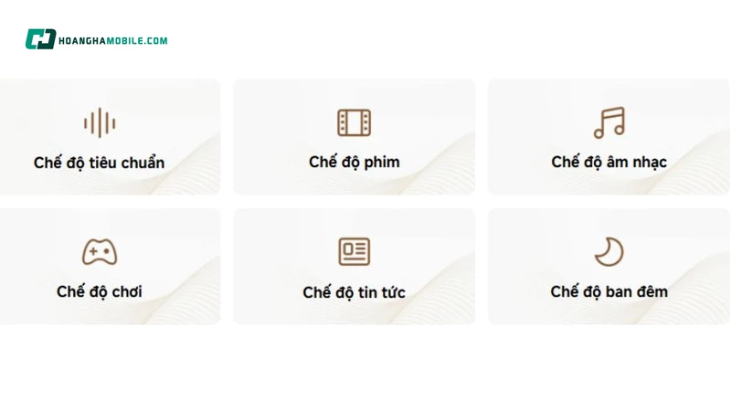 Tùy chỉnh linh hoạt với 6 chế độ âm thanh. Tùy chỉnh linh hoạt với 6 chế độ âm thanh.
