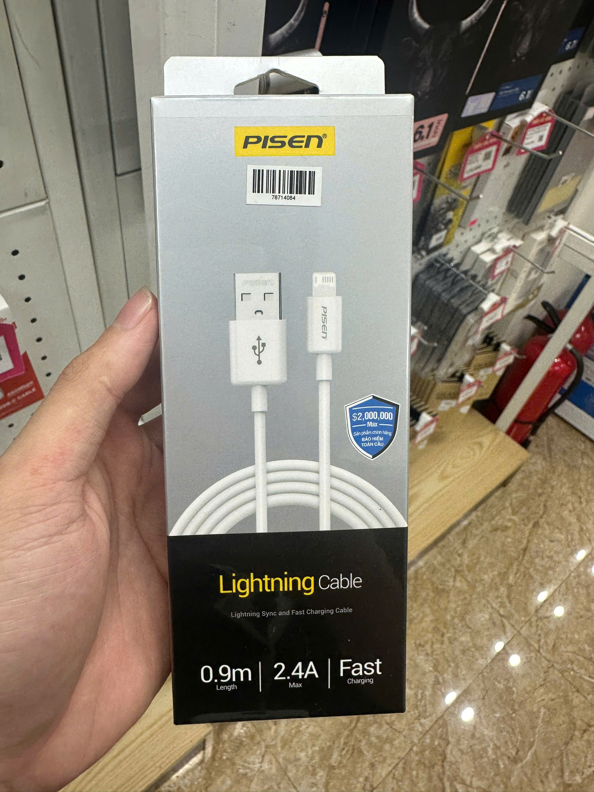 Cáp Pisen Lightning (Fast) to USB 2.4A 900mm - 78714084 - FAST900