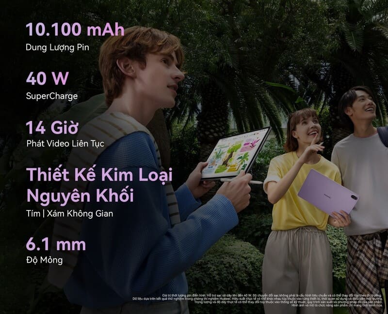 Máy tính bảng HUAWEI MatePad 11.5 PaperMatte có dung lượng pin 10,100mAh