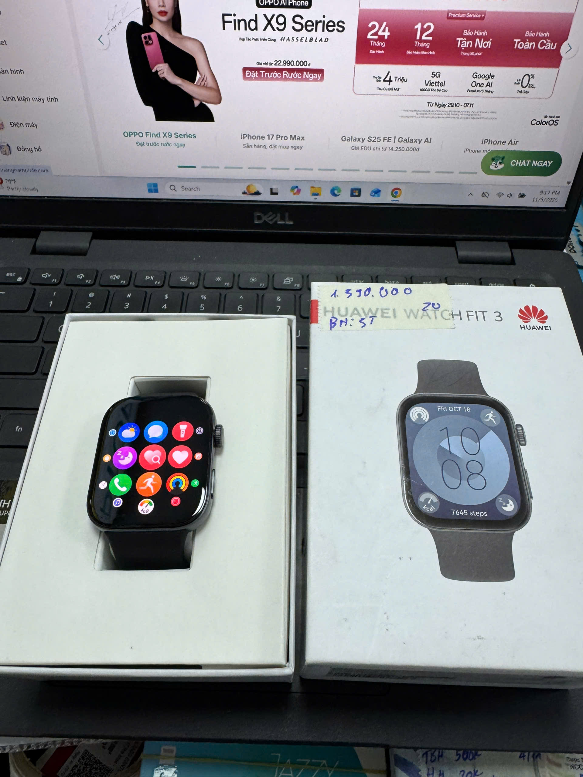 ĐỒNG HỒ THÔNG MINH (WATCH) HUAWEI SLO-B09 FIT 3/ĐEN Black ADU DEMO(6942103118593_DM)