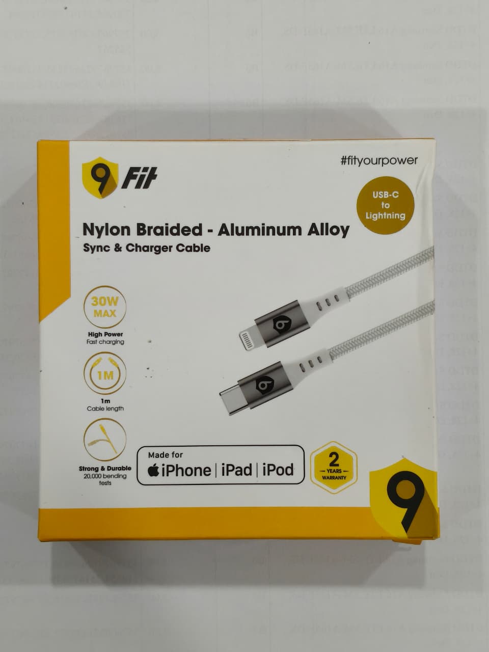 Cáp 9FIT USB-C to Lightning 1M White 