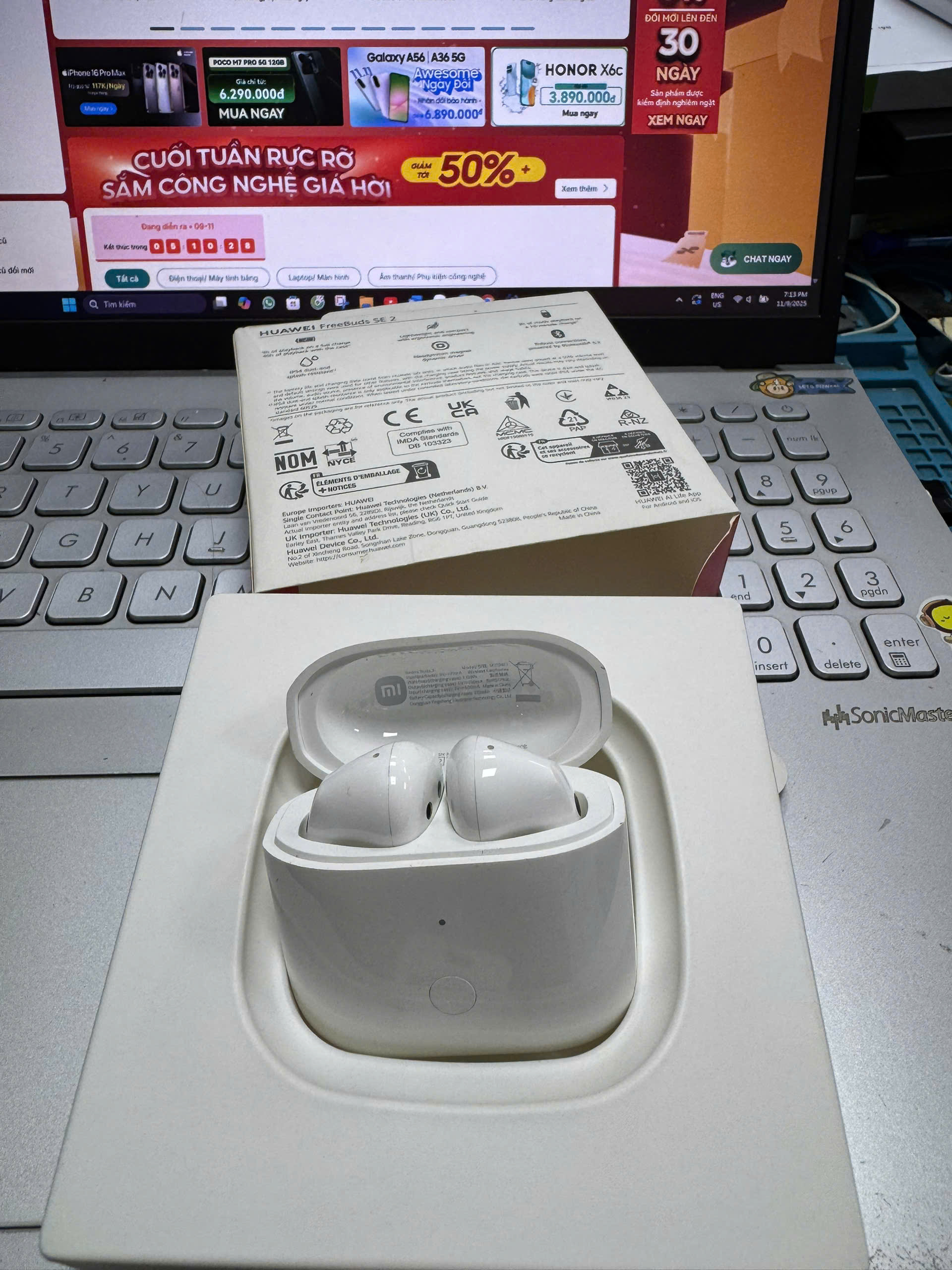 Tai nghe Bluetooth Huawei Freebuds FreeBuds SE 2 (T0016) Cable Charger Ceramic White/TRẮNG(6942103101359_N2)