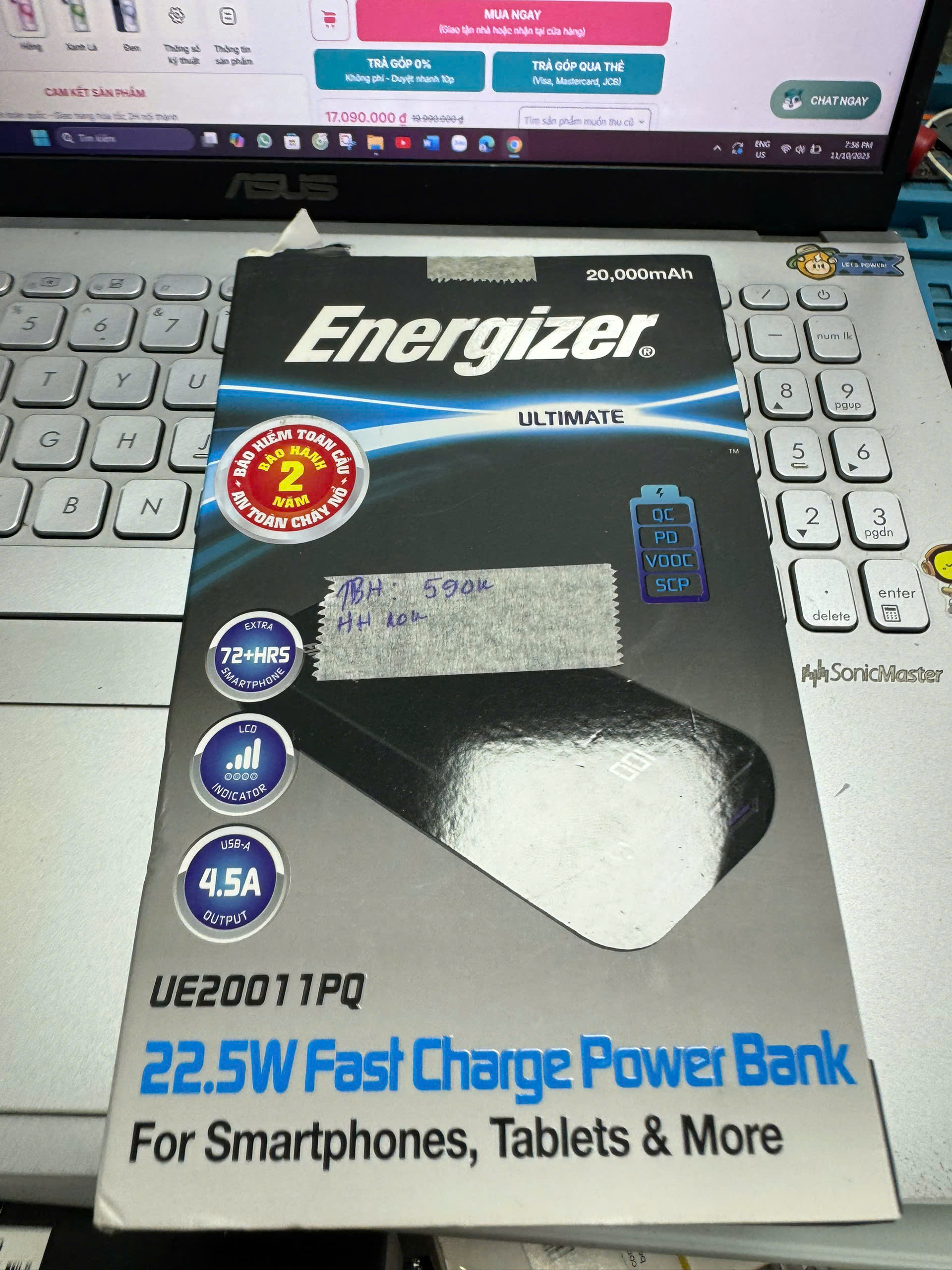 Sạc dự phòng Energizer 20000mAh/3.7V Li-Polymer