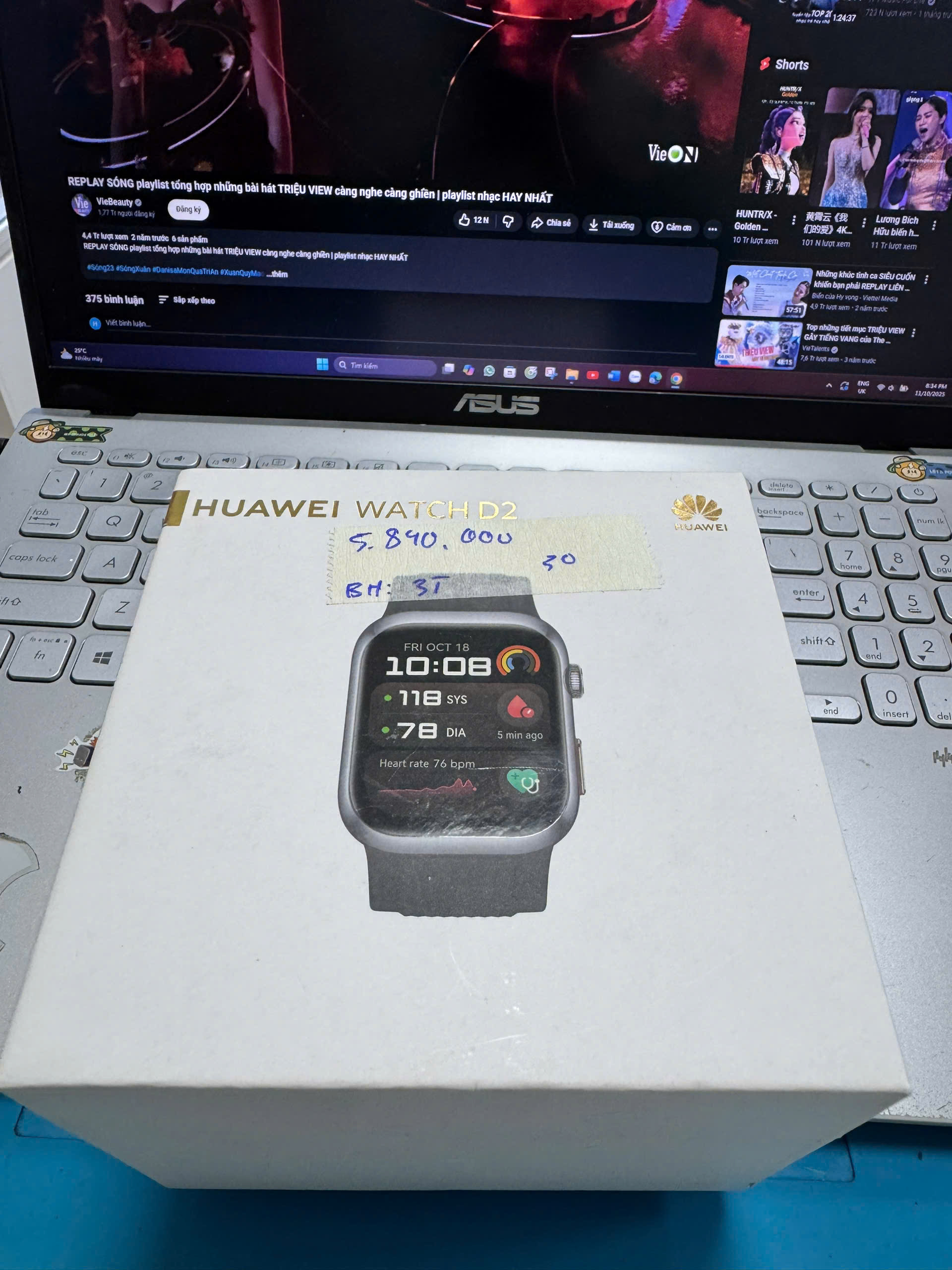 ĐỒNG HỒ THÔNG MINH(WATCH)HUAWEI LCA-B10 D2/DÂY Fluoroelastomer/ĐO HUYẾT ÁP/ĐEN