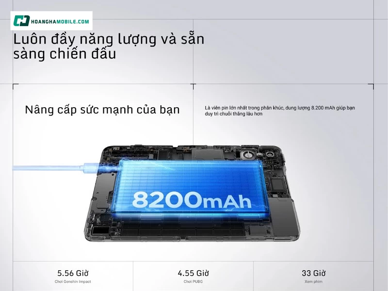Dung lượng pin tối ưu 8200 mAh. Dung lượng pin tối ưu 8200 mAh.
