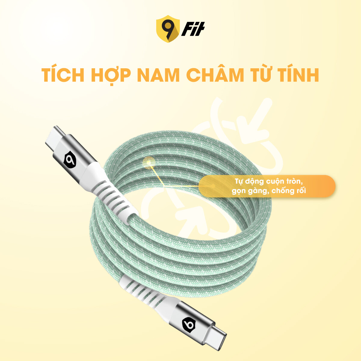 Cáp từ tính tự cuộn 9FIT USB-C to USB-C 1M TBH