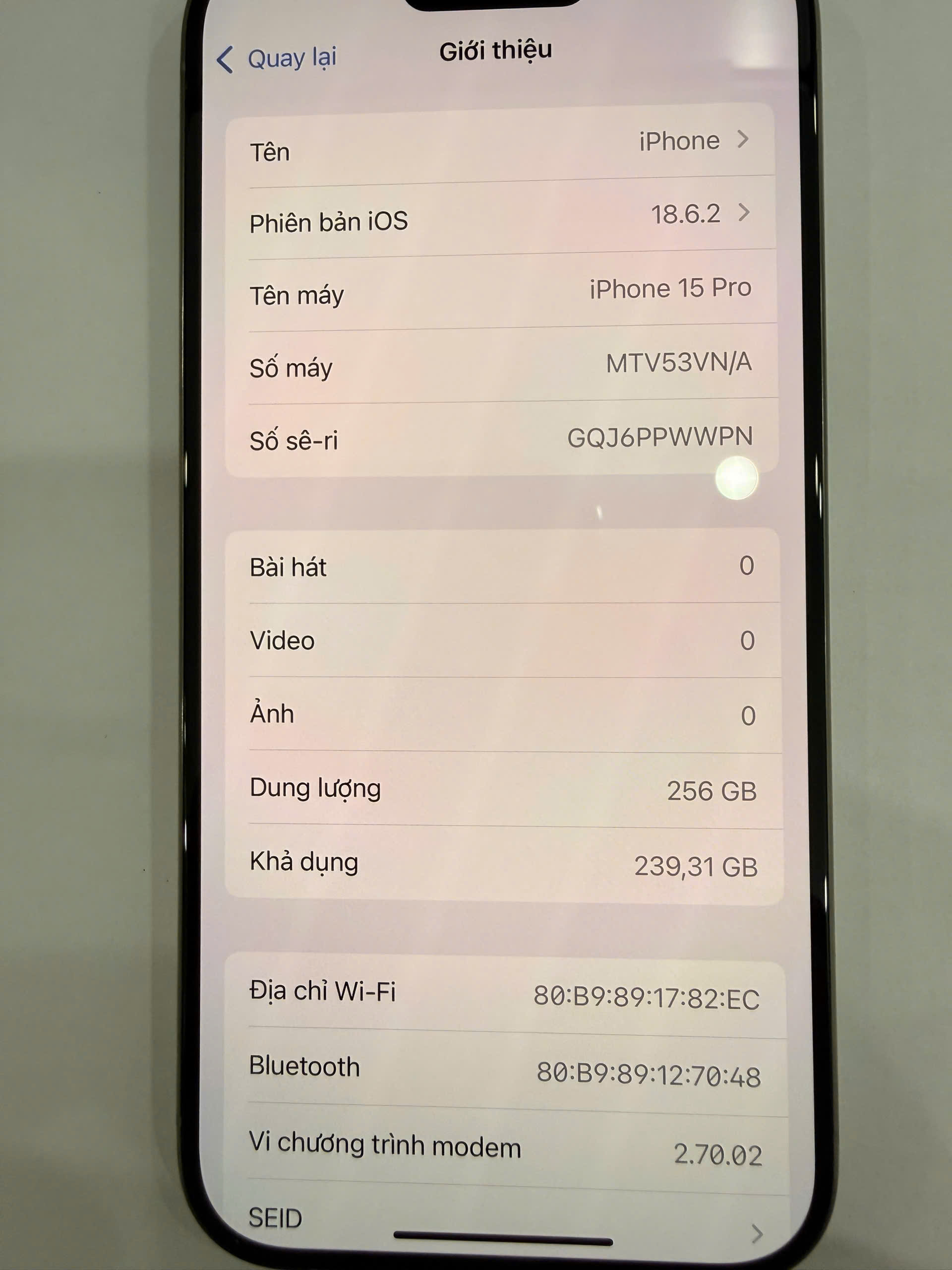 ĐTDĐ Apple iPhone 15 Pro 256G Natural Titanium_MTUX3VN/A - SGQJ6PPWWPN - MTUX3VN