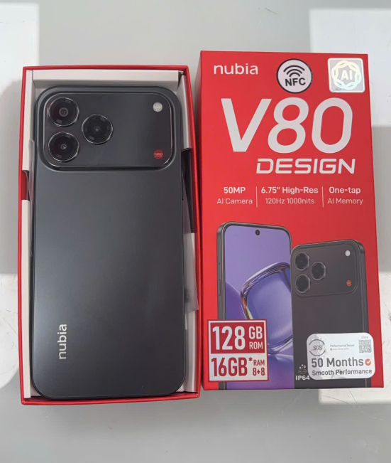 ĐIỆN THOẠI DI ĐỘNG (TEL) NUBIA V80 DESIGN 6.75"/Unisoc T7280/8G/128G/50MP+2MP+Al/16MP/5000mAh/(Z2575)/ĐEN HUYỀN VŨ