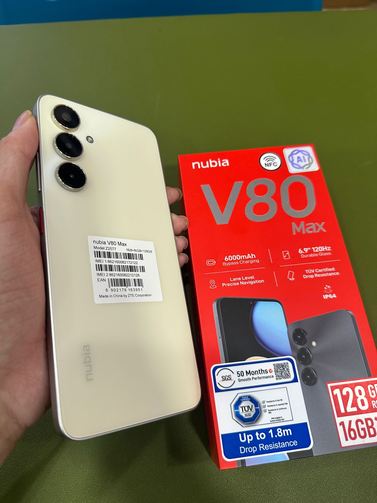 ĐIỆN THOẠI DI ĐỘNG (TEL) NUBIA V80 MAX 6.9"/Unisoc T7250/8G/128G/50MP+2MP+Al/16MP/6000mAh/(Z2577)/VÀNG KIM QUANG - TBH