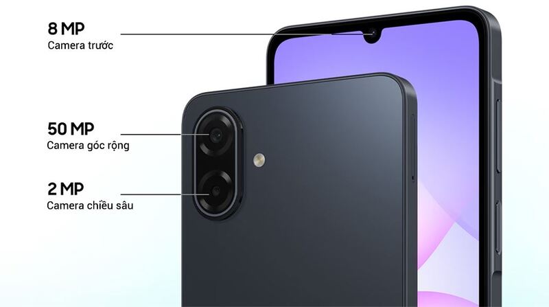 Hệ thống camera sau của Samsung Galaxy A07 5G (4GB/128GB) gồm một camera chính độ phân giải 50MP và một camera phụ 2MP