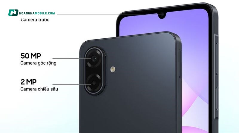 Hệ thống camera sau của Samsung Galaxy A07 5G (4GB/128GB) gồm một camera chính độ phân giải 50MP và một camera phụ 2MP Hệ thống camera sau của Samsung Galaxy A07 5G (4GB/128GB) gồm một camera chính độ phân giải 50MP và một camera phụ 2MP