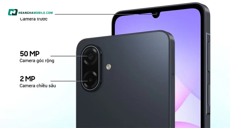 Hệ thống camera sau của Samsung Galaxy A07 5G (4GB/128GB) gồm một camera chính độ phân giải 50MP và một camera phụ 2MP Hệ thống camera sau của Samsung Galaxy A07 5G (4GB/128GB) gồm một camera chính độ phân giải 50MP và một camera phụ 2MP