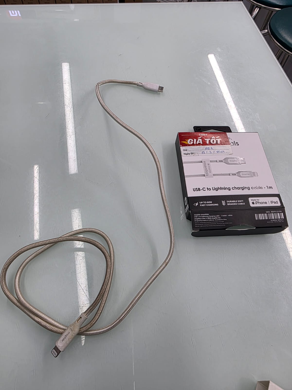 Cáp USB-C to USB-C (60W) Mophie Essential 1M - White_