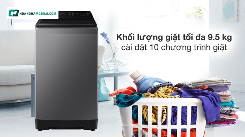 Khối lượng giặt tối đa 9.5kg. Khối lượng giặt tối đa 9.5kg.