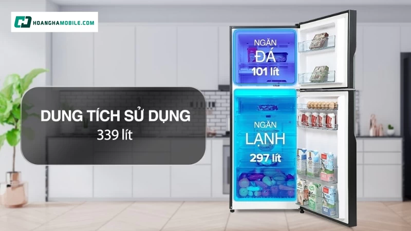 Dung tích sử dụng 339 lít. Dung tích sử dụng 339 lít.