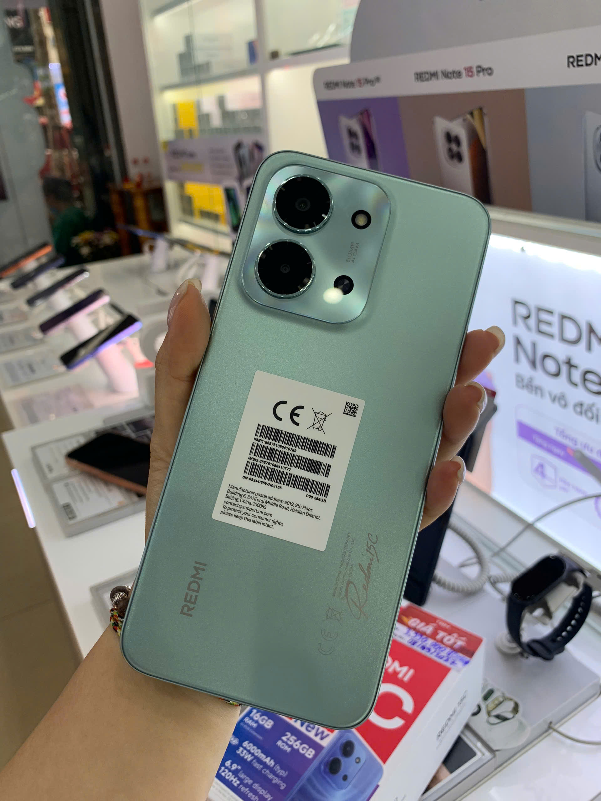 ĐIỆN THOẠI DI ĐỘNG (TEL) REDMI 15C 6.9"/MTK Helio G81 Ultra/8G/256G/50MP+QVGA/8MP/6000mAh (25078RA3EY)/XANH LÁ