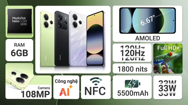 Redmi Note 14 có NFC, hồng ngoại và jack tai nghe không?