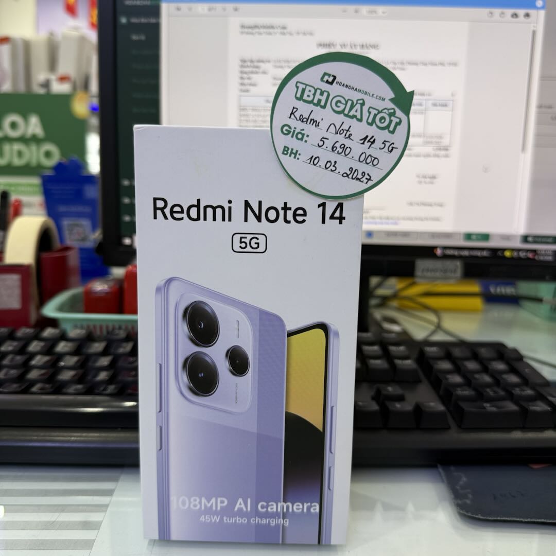 ĐIỆN THOẠI DI ĐỘNG (TEL) REDMI NOTE 14 5G 6.67/MTK D7025 ULTRA/8G/256G/108+8+2MP/20MP/5110mAh (24094RAD4G)/CORAL GREEN