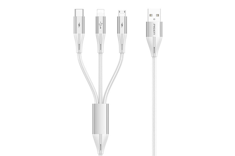 Cáp PISEN Fast 3-in-1 (Lightning/USB-C/Micro) USB-A 1.8m.
