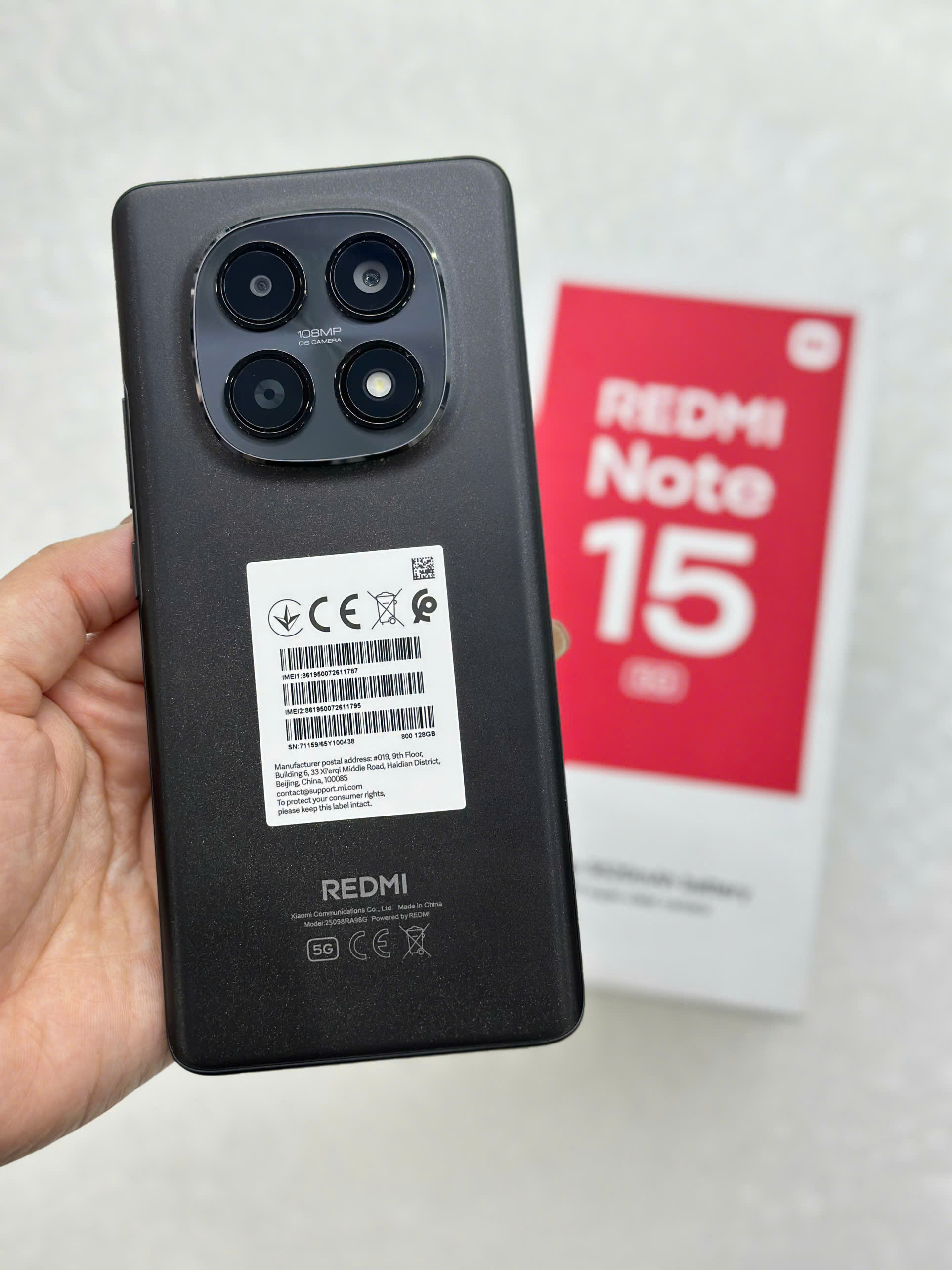 ĐIỆN THOẠI DI ĐỘNG (TEL) REDMI NOTE 15 5G 6.77"/SNAP 6 GEN 3/6G/128G/108MP+8MP/20MP/5520mAh (25098RA98G)/ĐEN (6932554469634) 