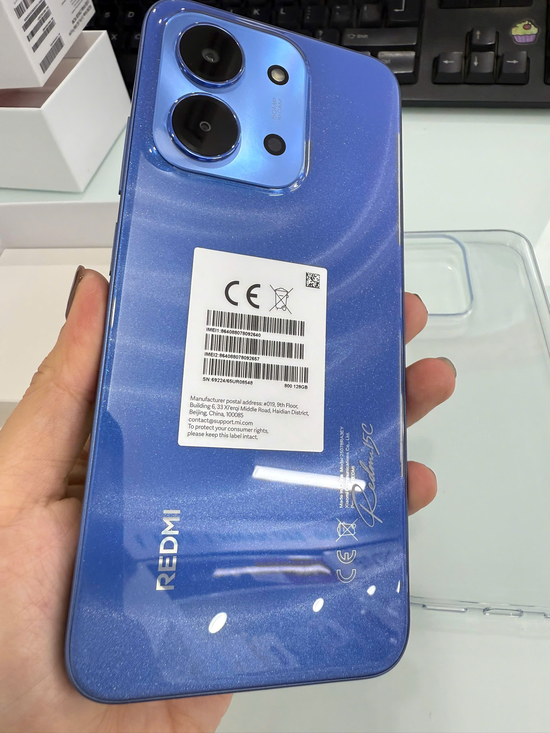 ĐIỆN THOẠI DI ĐỘNG (TEL) REDMI 15C 6.9"/MTK Helio G81 Ultra/4G/128G/50MP+QVGA/8MP/6000mAh )/XANH DƯƠNG - Trôi bảo hành