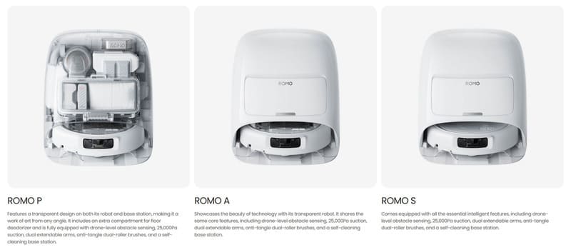 Ba model DJI ROMO S, DJI ROMO A và DJI ROMO P đều sử dụng chung nền tảng công nghệ