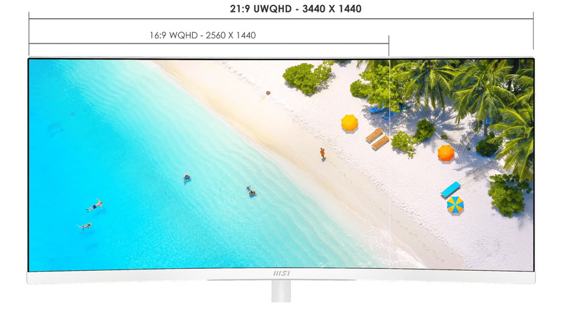 Tỷ lệ khung hình 21:9 trên độ phân giải UWQHD (3440 x 1440) giúp tăng hiệu suất làm việc.
