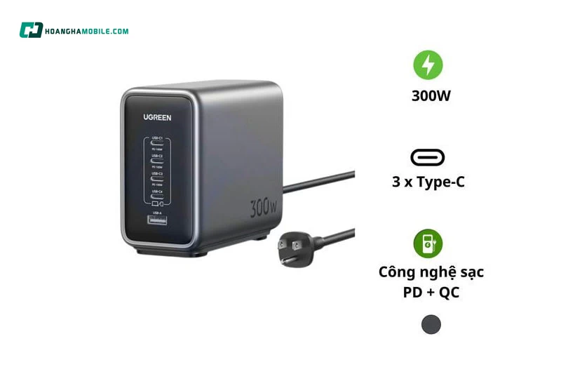Bộ sạc nhanh để bàn 4C1A Ugreen CD333 300W. Bộ sạc nhanh để bàn 4C1A Ugreen CD333 300W.
