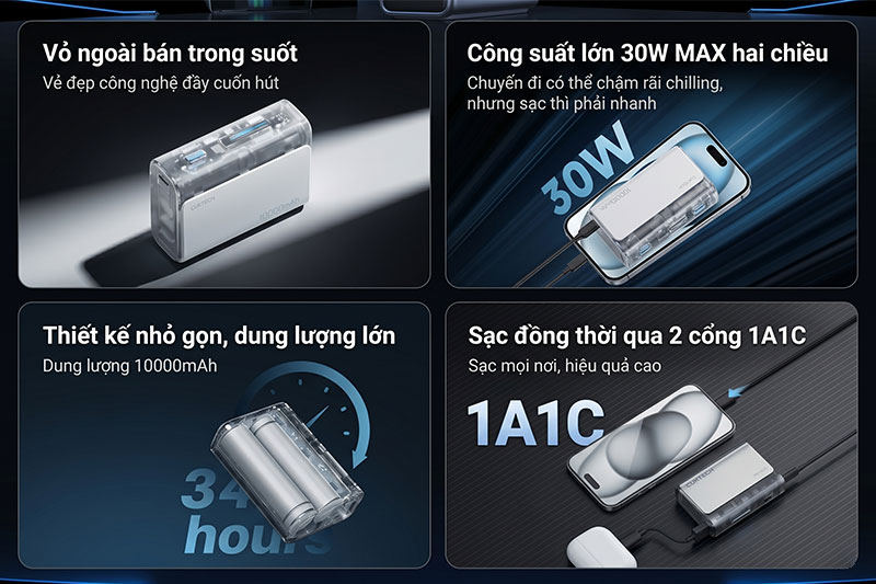 Tích hợp sẵn cáp sạc giúp không cần mang theo cáo sạc riêng.