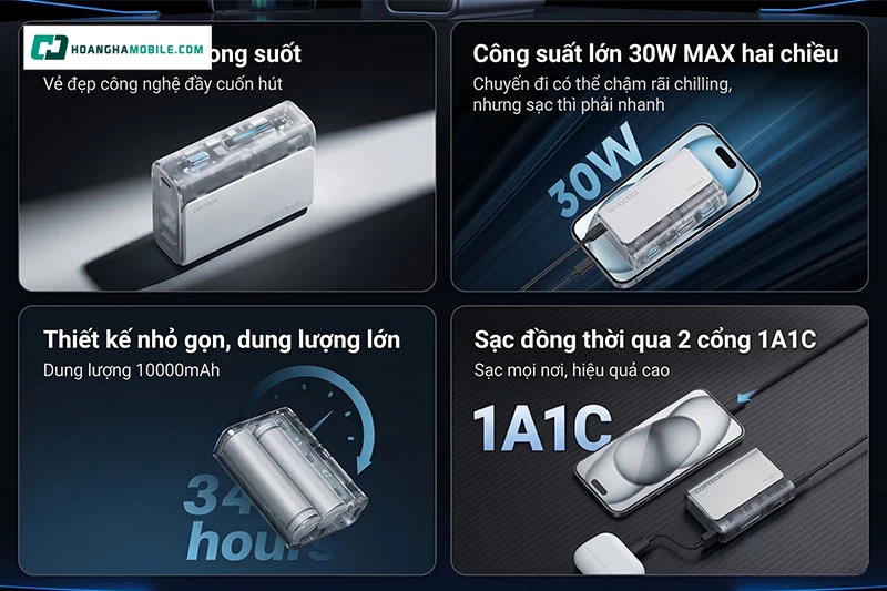 Tích hợp sẵn cáp sạc giúp không cần mang theo cáo sạc riêng. Tích hợp sẵn cáp sạc giúp không cần mang theo cáo sạc riêng.