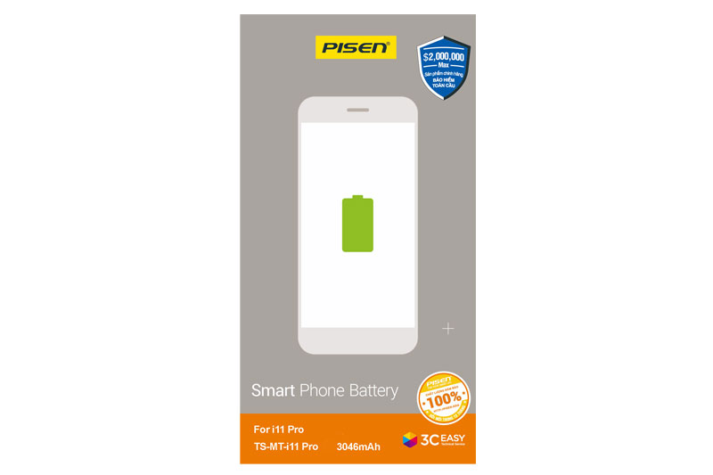 Pin iPhone 11 Pro Chính Hãng PISEN Dung lượng chuẩn 3046mAh.