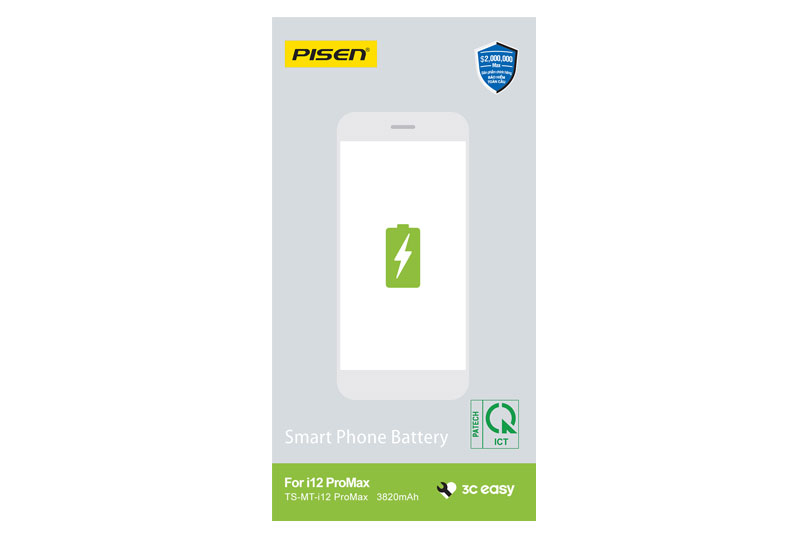 Pin iPhone 12 Pro Max Chính Hãng PISEN Dung lượng chuẩn 3687 mAh.