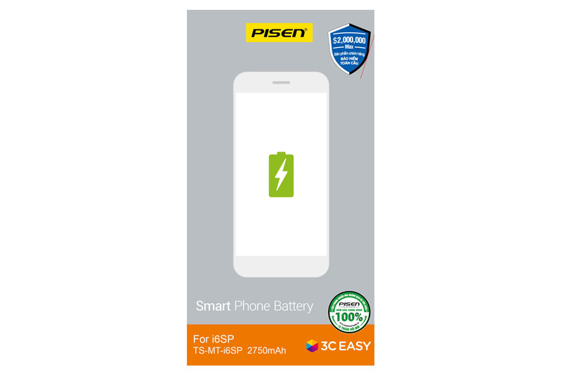 Pin iPhone 6s Plus Chính Hãng PISEN (Dung lượng chuẩn 2750mAh).