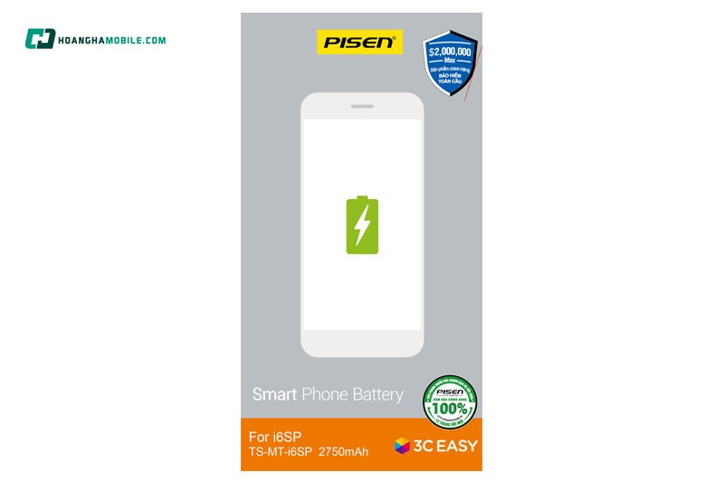 Pin iPhone 6s Plus Chính Hãng PISEN (Dung lượng chuẩn 2750mAh). Pin iPhone 6s Plus Chính Hãng PISEN (Dung lượng chuẩn 2750mAh).