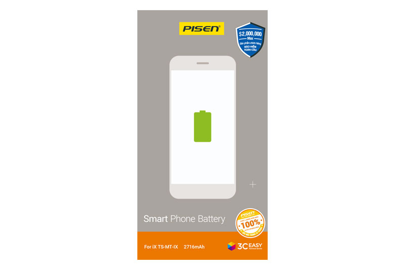 Pin iPhone X Chính Hãng PISEN Dung lượng chuẩn 2716mAh.