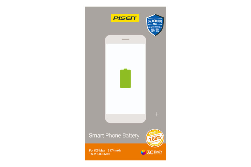 Pin iPhone XS Max Chính Hãng PISEN Dung lượng chuẩn 3174 mAh.