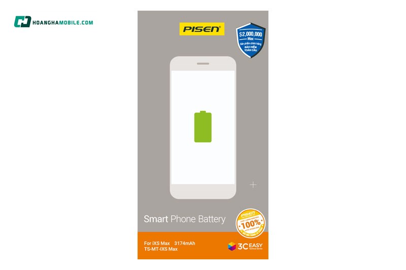 Pin iPhone XS Max Chính Hãng PISEN Dung lượng chuẩn 3174 mAh. Pin iPhone XS Max Chính Hãng PISEN Dung lượng chuẩn 3174 mAh.