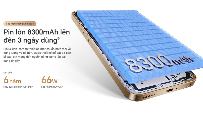 Tích hợp viên pin 8300mAh.