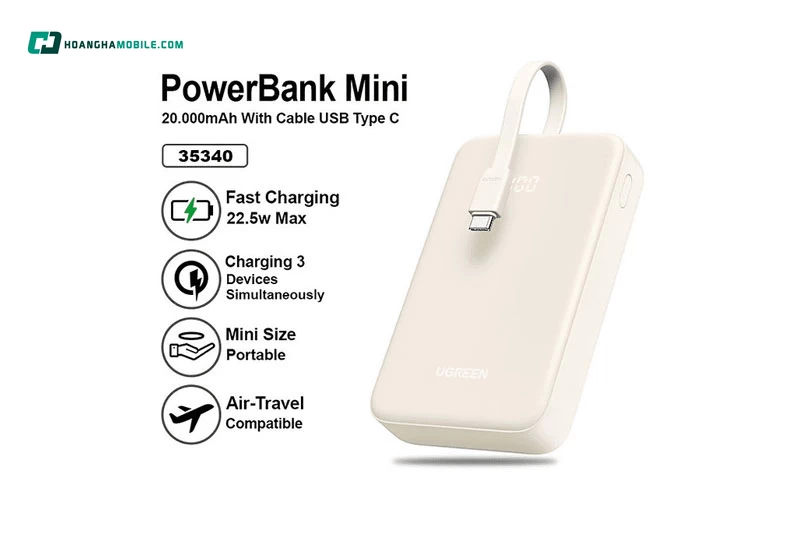 Sạc dự phòng 20000mAh UGREEN PB505 tích hợp cáp. Sạc dự phòng 20000mAh UGREEN PB505 tích hợp cáp.
