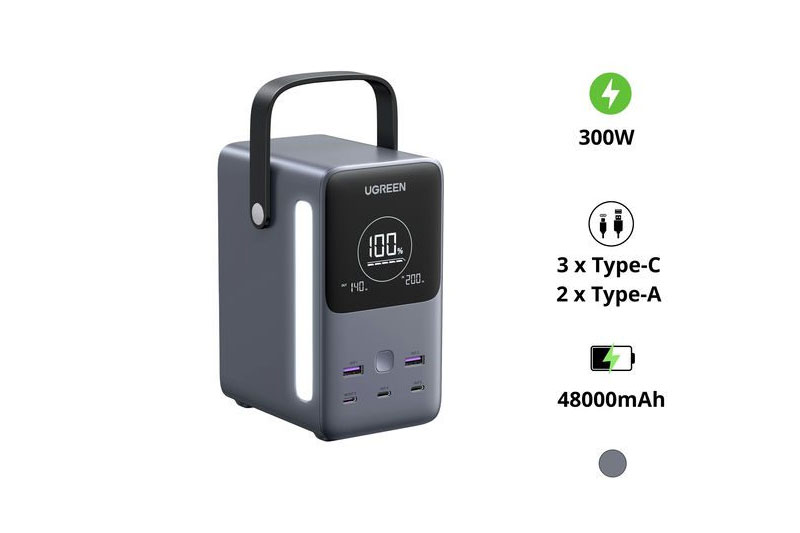 Trạm sạc dự phòng mini 48.000mAh UGREEN PB770 300W, 5 cổng sạc nhanh.