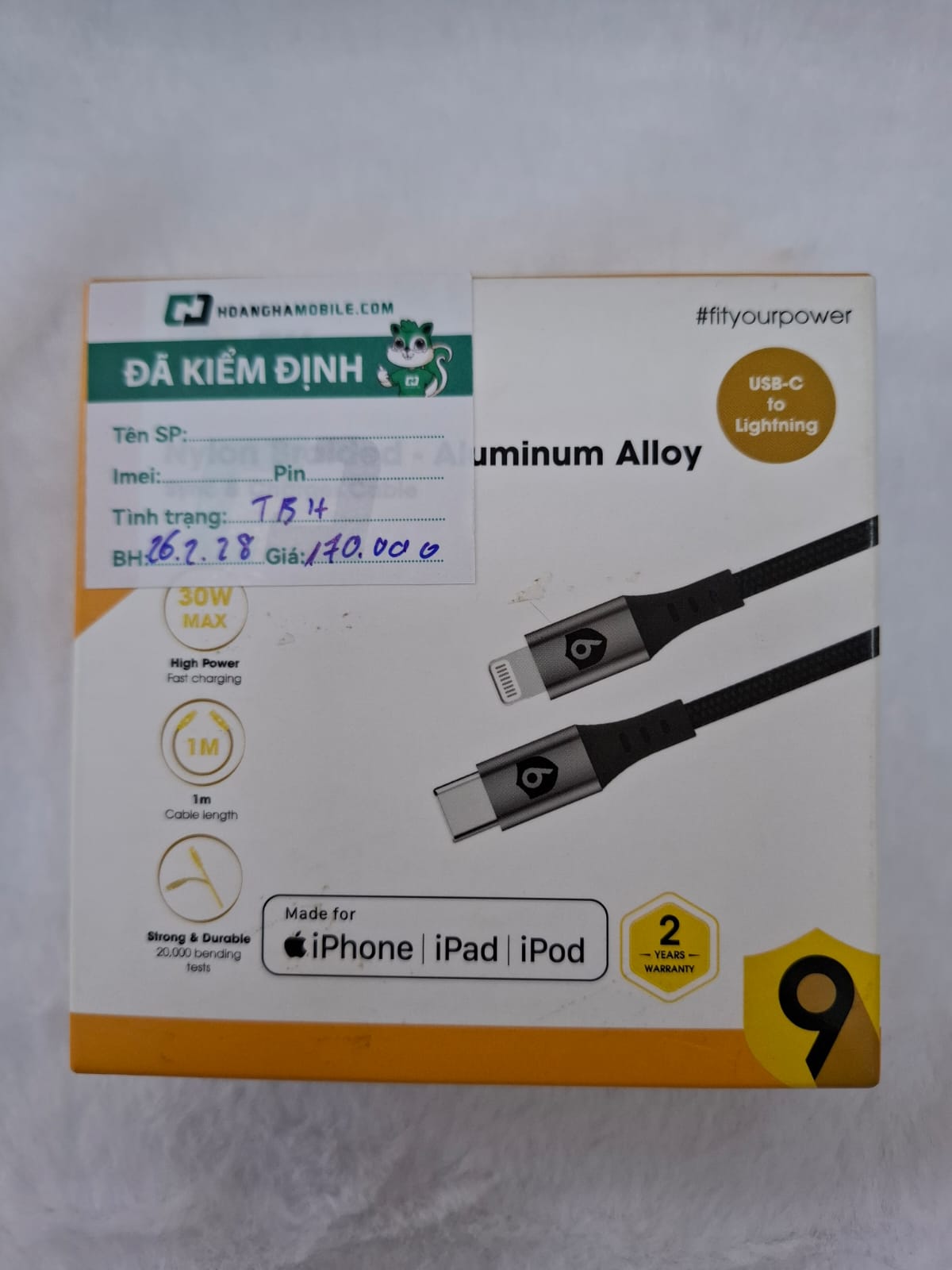 Cáp 9Fit USB-C to Lightning 1M - Chính hãng Cũ
