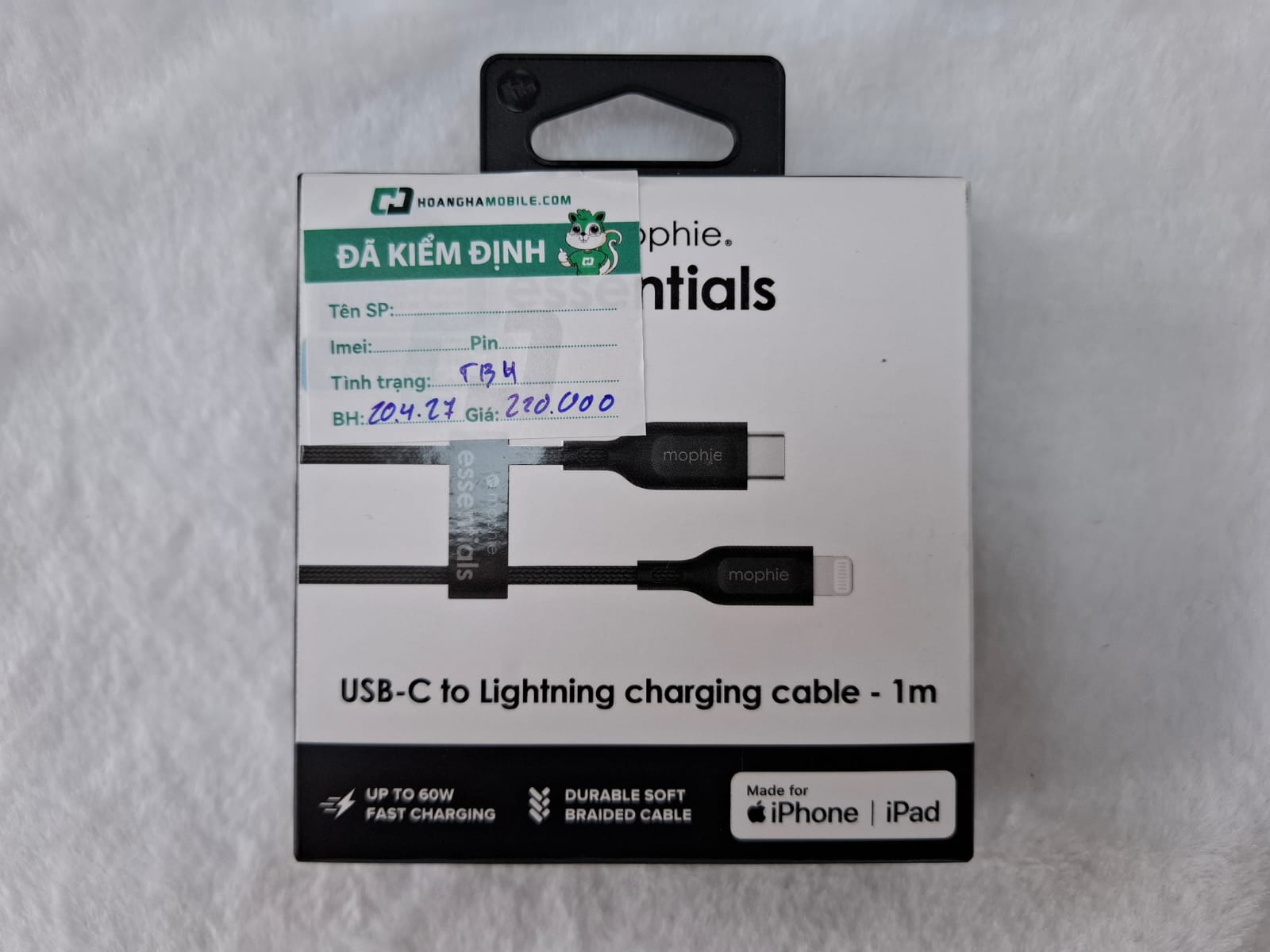 Cáp Mophie Essentials USB-C to Lightning 1M - Chính hãng Cũ
