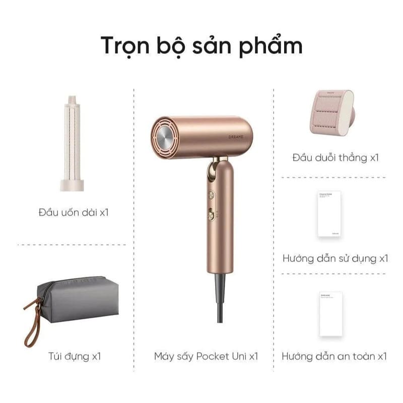 Máy sấy tóc Dreame Pocket Uni còn hỗ trợ tạo kiểu tóc tiện lợi nhờ đi kèm 2 đầu tạo kiểu đa năng