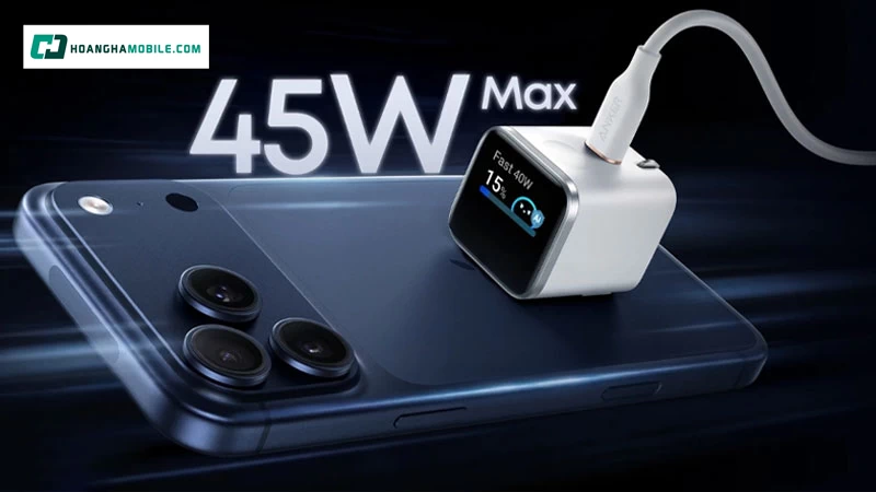 Công suất tối đa 45W qua cổng USB C phù hợp với nhiều thiết bị. Công suất tối đa 45W qua cổng USB C phù hợp với nhiều thiết bị.