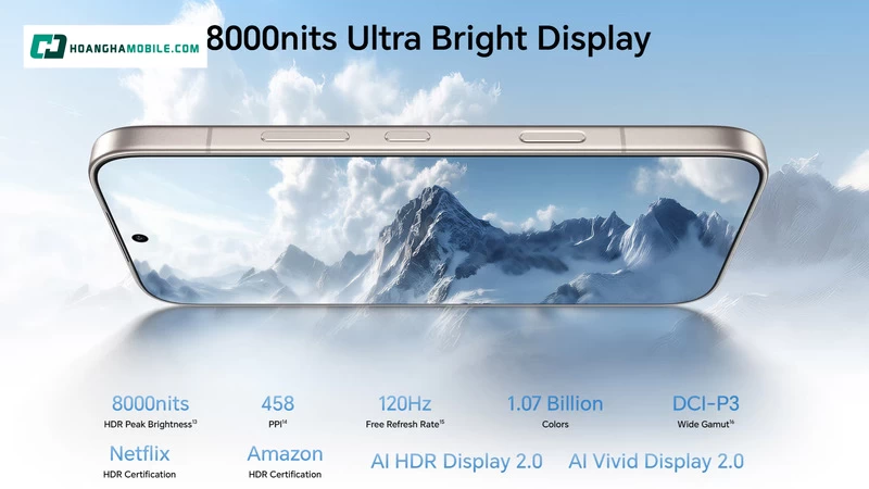 Màn hình độ sáng 8000 nits và 120Hz. Màn hình độ sáng 8000 nits và 120Hz.