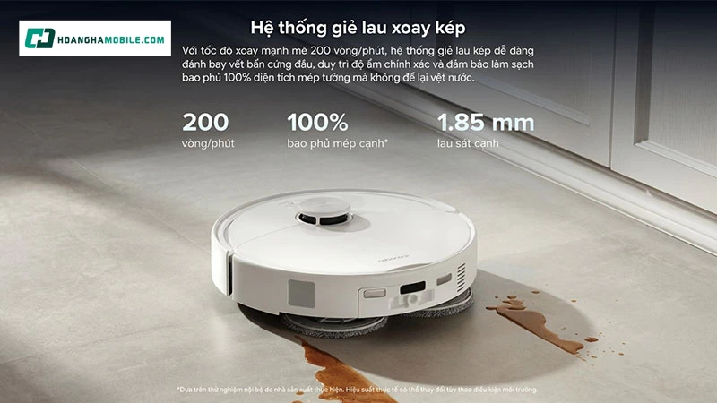 Roborock QRevo 2 Pro sử dụng hệ thống giẻ lau xoay kép với tốc độ 200 vòng/phút. Roborock QRevo 2 Pro sử dụng hệ thống giẻ lau xoay kép với tốc độ 200 vòng/phút.