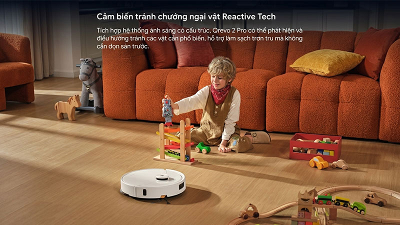 Roborock QRevo 2 Pro được trang bị Reactive Tech để phát hiện và điều hướng tránh các vật cản phổ biến.