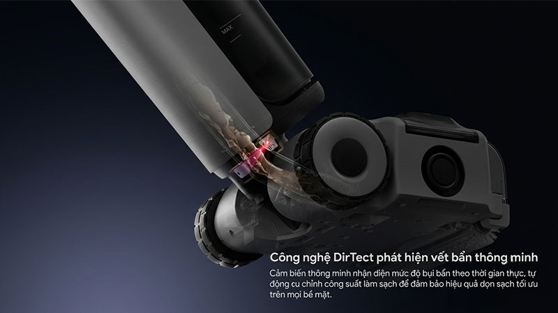 Công nghệ DirTect trên Roborock F25 Gen 2 giúp nhận diện mức độ bẩn theo thời gian thực.